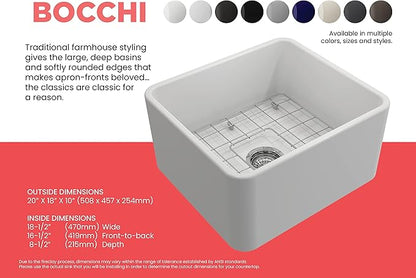 BOCCHI Classico Apron Front Fireclay 20 in. Single Bowl Kitchen Sink with Protective Bottom Grid and Strainer in Matte White