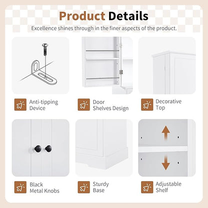 72.6" Storage Cabinet with Drawer and Door Shelf, Tilt-Out Laundry Hamper, Tall Freestanding Pantry Organizer Rack for Kitchen, Living Room or Bathroom, White