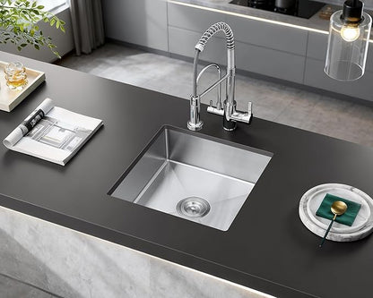 MENATT 18 inch Undermount Kitchen Sink, Brushed Stainless Steel Handmade Single Bowl Bar Sink 6inch Deep Basin Bowl, D18"xW18xH6"
