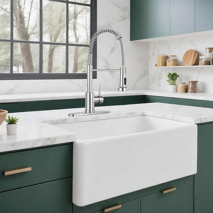 Kitchen Faucet with Pull Down Sprayer 1 Handle Pull Out Spring Sink Faucets 1 Hole Or 3 Hole Stainless Steel (Brush Nickel)