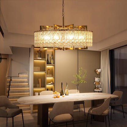Crystal Gold Chandelier Lighting Fixture, 8 Lights Luxury Crystal Glass Pendant with Adjustable Chain,Ceiling Mounted for Dining Room Kitchen Living Room Foyer- 30in (Sloped/Hight Ceiling)