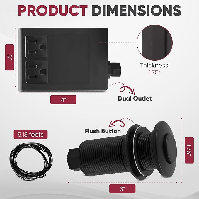 Westbrass ASB-B3-62 Sink Top Waste Disposal Replacement Air Switch Trim Only, Flush Button, Matte Black