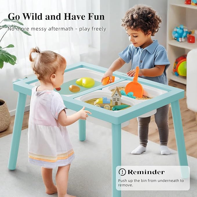 Easyego Sensory Table for Toddlers Kids Play Wooden Sand Water Table with Double-Sided Board & Foldable Storage Bins for Indoor and Outdoor Use, Birthday Gifts for Boys and Girls - Sky Blue