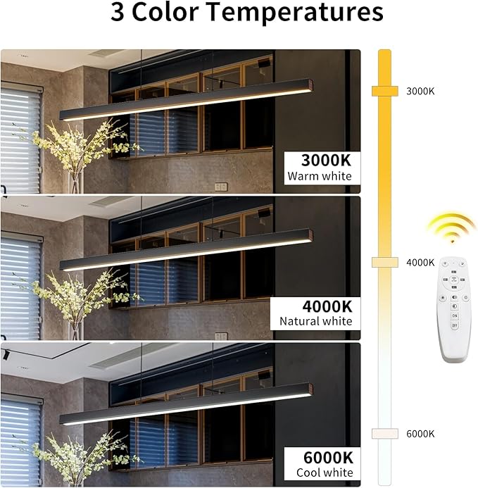 LED Linear Pendant Light Fixtures, 59'' Black Dimmable Island Light with Remote, 3000k-6000K Adjustable Color Temperature, Aluminum Chandelier Lamp Fixture for Kitchen, Dining Room, study room