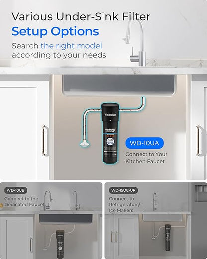 Waterdrop 10UA Under Sink Water Filter System, Reduces PFAS, PFOA/PFOS, Lead, Chlorine, Bad Taste & Odor, Under Counter Water Filter Connects Directly to Your Faucet, NSF/ANSI 42 Certified, 1 Year