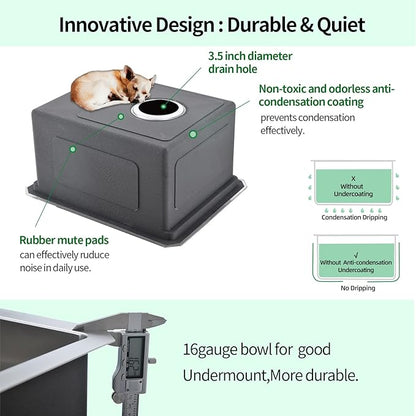 Undermount Kitchen Sink, 15 x 17 x 10 Inch Bar Sink 16 Gauge Stainless Steel Small Sink Kitchen Single Bowl Workstation with Cutting Board