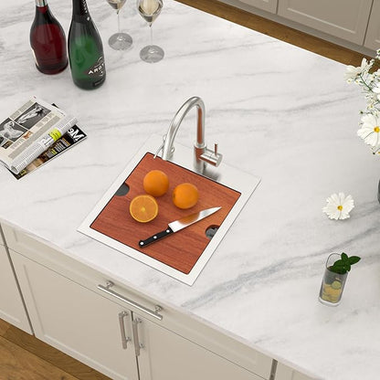 Dcolora Drop In Bar Sink 15x17x9 Inches, Workstation with Accessories, Brushed 304 Stainless Steel, Heavy Duty 16 Gauce, Small Single Bowl Perfect for Small Kitchen, Bar, Kitchen Island #DC-TW258004