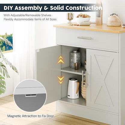SUNLEI Coffee Bar Cabinet, Wooden Storage Cabinet with 2 Doors and 1 Drawers, Adjustable Shelf, Modern Farmhouse Kitchen Buffet Sideboard Cabinet with Storage for Kitchen, Rustic White&Yellow