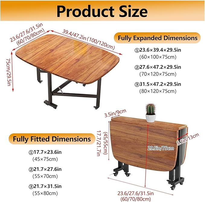Multifunction Table Drop Leaf Dining Table, Folding Dinning Table With 6 Wheels, Dining Table For Kitchen, Living Room, Drop Leaf Table For Small Space Saving, Solid Wooden Foldable Kitchen Table(Natu