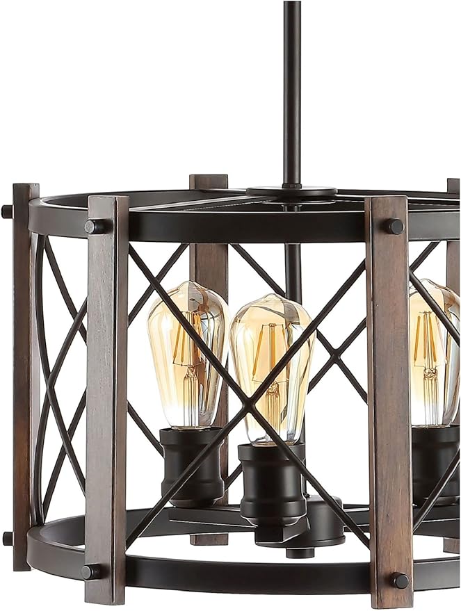 JONATHAN Y 16" Oil Rubbed Bronze 3-Light Farmhouse Drum Pendant Light, Industrial Dimmable LED Chandelier for Kitchen, Iron Metal Basket Shade, Bulbs Included JYL7501A