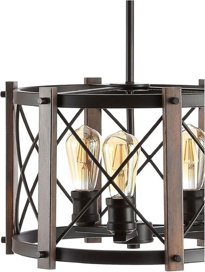 JONATHAN Y 16" Oil Rubbed Bronze 3-Light Farmhouse Drum Pendant Light, Industrial Dimmable LED Chandelier for Kitchen, Iron Metal Basket Shade, Bulbs Included JYL7501A