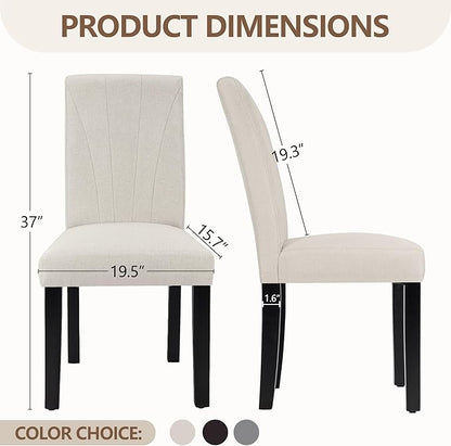 VECELO Upholstered Dining Chairs Set of 4, Modern Fabric and High Back & Solid Wood Legs, Parsons for Kitchen/Living Room- Beige