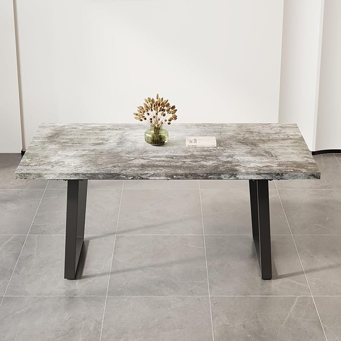 BROVAVE 63" Waterproof Polished Island Table, Rustic Dining Table with Classic MDF Finish, Mid Century Dining Table with 6-Person Capacity for Family Gatherings, Gray