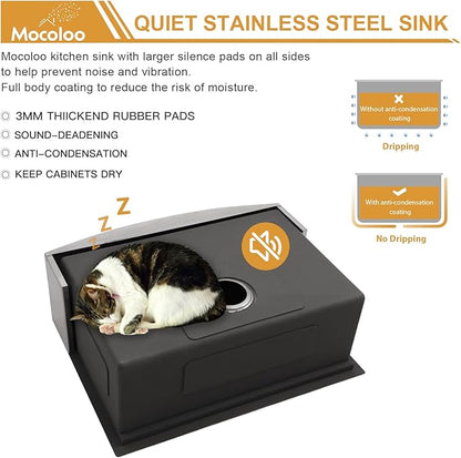 Mocoloo 27 Inch Undermount Kitchen Sink - 27x19 Stainless Steel Sink 16 Gauge Single Bowl Workstation Handmade Deep Basin