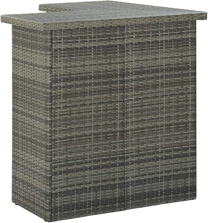 Corner Bar Table Gray Rectangular Synthetic Rattan and Steel Space-Saving Design with Storage Shelves for Dining Room Kitchen Indoor Outdoor Use