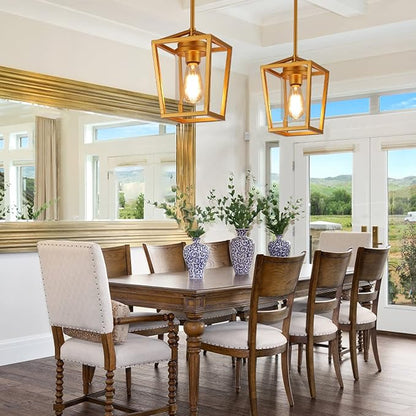 SGLfarmty 7 Inch Farmhouse Brass Pendant Light, Adjustable Lantern Hanging Light with Clear Glass Shade, Modern Ceiling Fixture for Kitchen Island Dining Room Foyer Entryway, Sloped Ceiling Compatible
