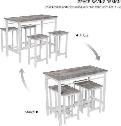 5-Piece Bar Height Table and Chairs Set – Modern Kitchen Table with 4 Bar Stools, Compact Dining Table Chairs Set,Perfect for Kitchen Island with Seating,Dining Table with Chairs (Grey)