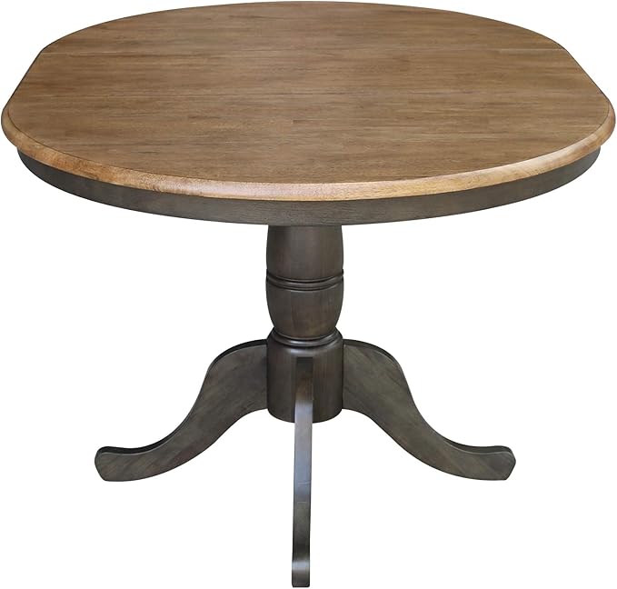 IC INTERNATIONAL CONCEPTS 36" Round Wood Dining Table with 12" Leaf in Hickory/Washed Coal