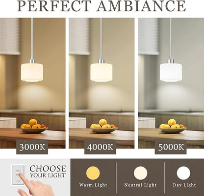 Brushed Nickel Pendant Lights Kitchen Island, 1-Light Modern Milk Glass Hanging Light Fixtures with Rods, Mini Kitchen Pendant Lighting Over Island for Sink Bathroom, OS-YQ8153-1PBN