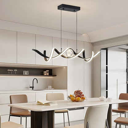ORANOOR Modern LED Pendant Lights, Dimmable 39'' Spiral Wave LED Chandelier Lighting, Linear Swivel Black Dining Room Hanging Light Fixtures Kitchen Island Pendant Light for Dining Table (2340lm)