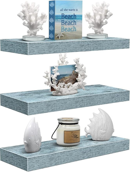 Sorbus Floating Shelves - 3 Pack 16 Inch Rustic Blue Wall Shelves for Bedroom, Kitchen, Living Room, Bathroom Shelves, Home Decor, Office - Floating Shelf for Trophies, Books, Frames, Toilet Paper