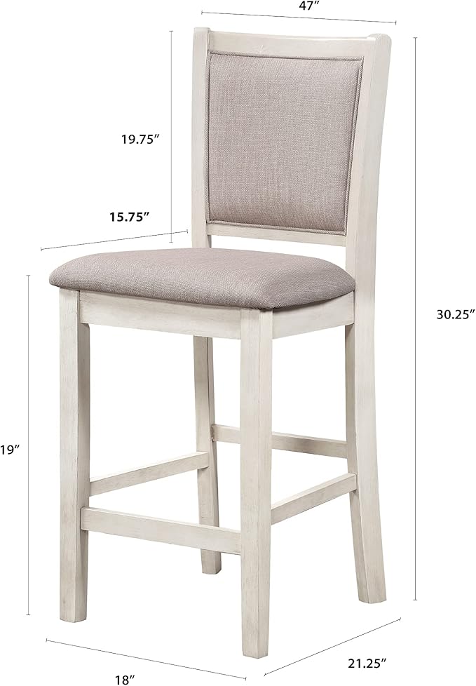 New Classic Furniture Amy Farmhouse Kitchen Counter Island Dining Table for 4 with Storage Shelf & USB Chargers, 60-Inch, Two Tone Vintage White/Brown