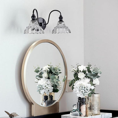 2-Light Modern Wall Sconce Black Wall Light Fixtures Made of Metal Body and Pressed Patterned Glass with Unique Design Vanity Light for Bedroom, Bathroom, Doorway, Farmhouse
