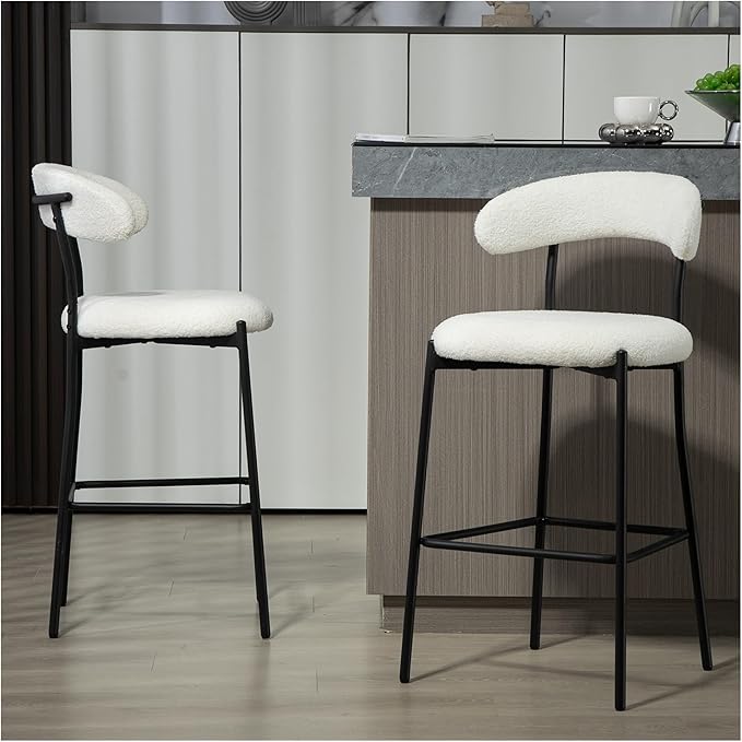 26'' Counter Height bar stools Teddy Fabric Cover Kitchen Island Counter Stool with Black Powder Coating Base and footrest