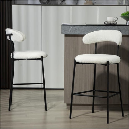 26'' Counter Height bar stools Teddy Fabric Cover Kitchen Island Counter Stool with Black Powder Coating Base and footrest