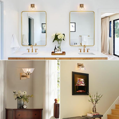 Vintage Glass Wall Sconces Gold Sconces Brass Bathroom Vanity Lights Retro Wall Light Fixture for Bedroom