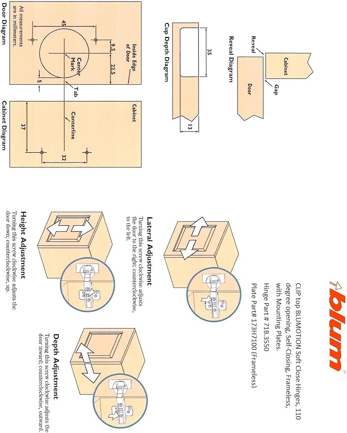 Blum CLIP top BLUMOTION Soft-Close Hinges, 110 degree, Self closing, Face Frame, with Mounting Plates (Inset - 4 pack)