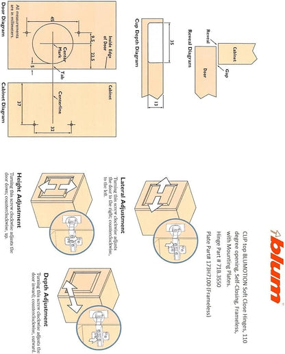 Blum CLIP top BLUMOTION Soft-Close Hinges, 110 degree, Self closing, Face Frame, with Mounting Plates (Inset - 4 pack)