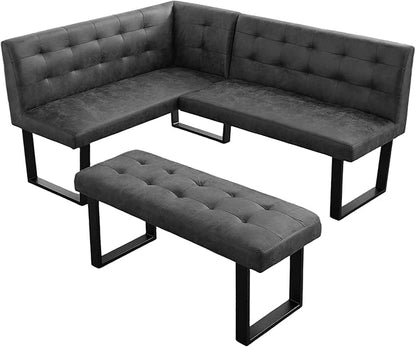 HIPIHOM Modern L-Shaped Dining Bench, Vintage Fabric Upholstered Corner Sofa with Metal Legs for Kitchen Nook, Living Room, Dining Room (Right Seat)