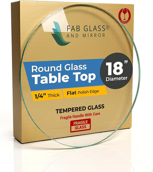 18 Inch Round Clear Tempered Glass Table Top with 1/4" Thick Polished Edges for Dining, Coffee Table, or Office Use by Fab Glass and Mirror
