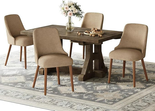MALOL Dining Chairs Set of 4, Upholstered Dining Room Chair with Wood Legs, High-Back Padded Kitchen Chairs for Dining Room/Restaurant/Cafe, Camel