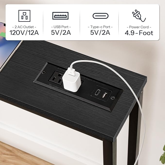 HOOBRO 63" Narrow Console Table with Charging Station, 5.9" Slim Sofa Table Behind Couch, 2 AC Outlets & USB-C Ports, Long Entryway Tables for Small Spaces, Livingroom, Black BB165UXG01G1