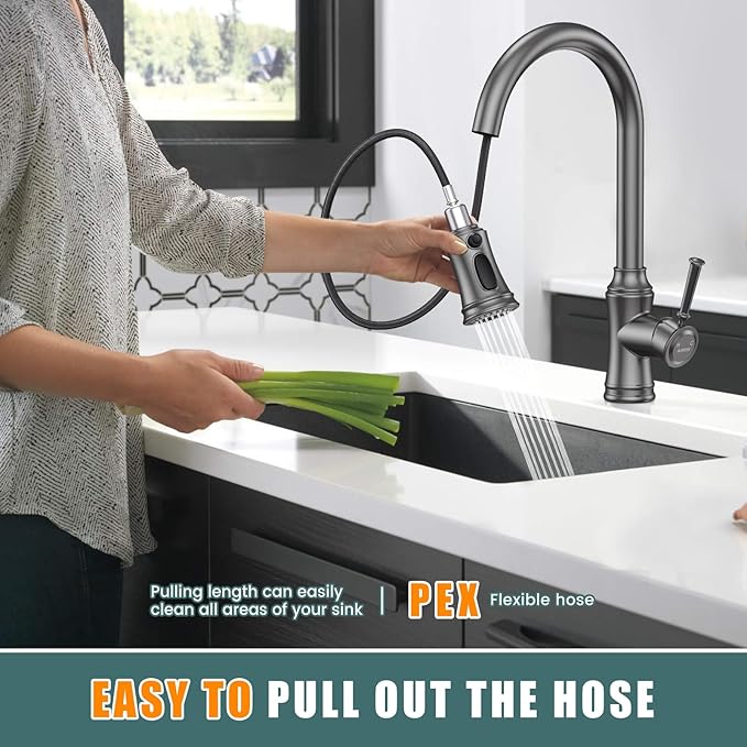 Kitchen Faucet with Pull Down Sprayer, Single Handle High Arc Utility Sink Faucet with Deck Suitable for bar for Kitchen Sink, Laundry Sink, Wet Bar or RV, Brushed Grey