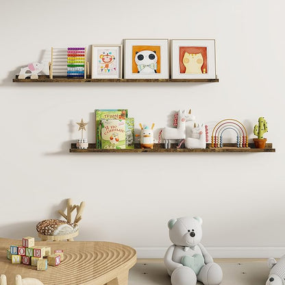 Dreamland Picture Ledge Shelf for Wall, Floating Shelves Set of 2,55 inch Long Floating Shelves with Lip for Living Room,Bedroom,Bathroom,Kitchen,Rustic Brown