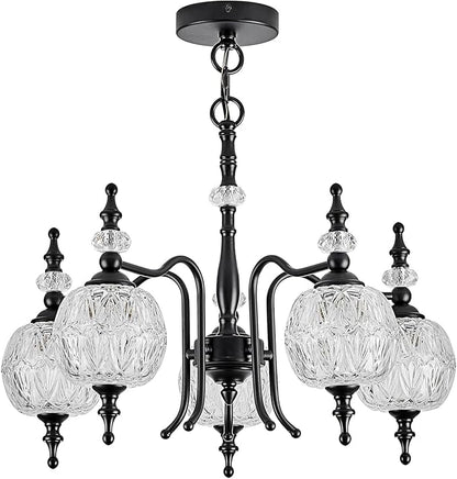 Chandeliers Modern 5-Light Chandelier Black Kitchen Island Pendant Light Fixtures Finish with Crystal Glass Shade for Kitchen Island Living Room