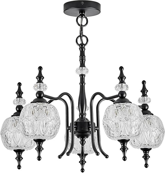 Chandeliers Modern 5-Light Chandelier Black Kitchen Island Pendant Light Fixtures Finish with Crystal Glass Shade for Kitchen Island Living Room