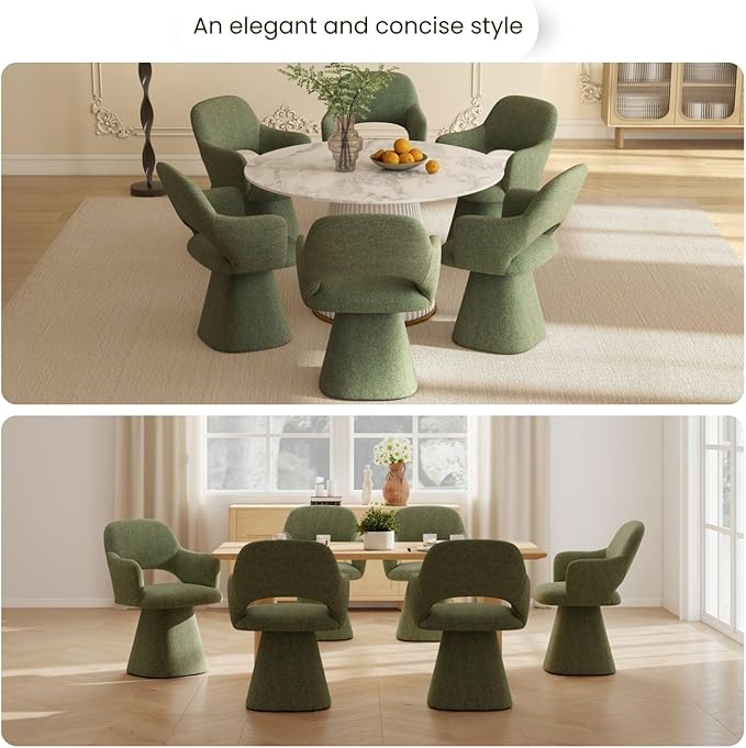 Green Modern Swivel Dining Chairs Set of 4, Upholstered Chenille Dining Room Chairs with Curved High Back, Comfy Side Armchair for Kitchen Reception Bedroom