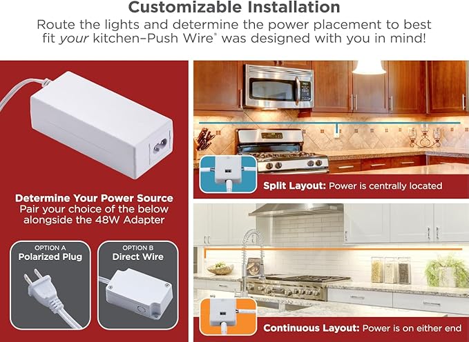 PureOptics LED Professional Push Wire Matter Certified Smart Under Cabinet Lighting 2-in-1 Power Kit, 48W Plug-in and Direct Wire, Smart Control Box, Works with Alexa, Apple Home, Google Home