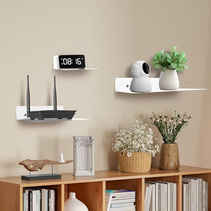 Steel Floating Shelves for Wall,Small Wall Shelf，Suitable for Bedroom, Living Room, Bathroom, Kitchen, Office (White, 2Pack 9.06x6.89 in)