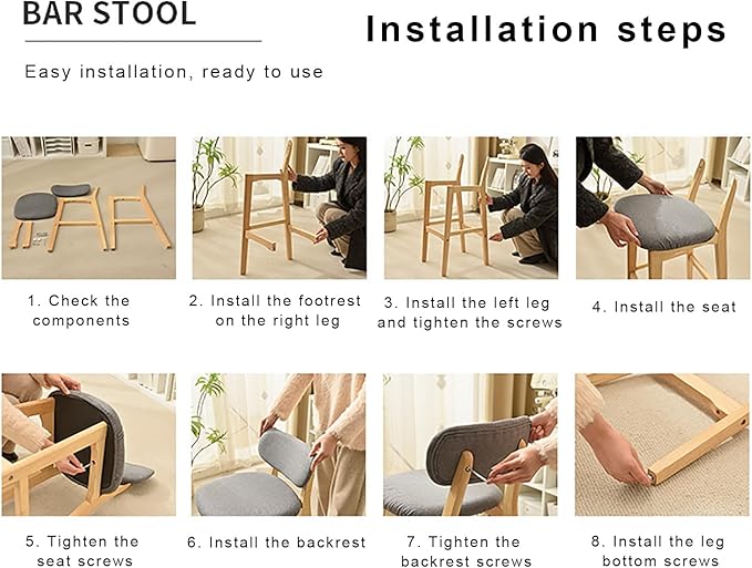 28" Counter Height Stools Set of 2, Farmhouse with Curved Back Solid Wood Legs, Linen Kitchen Island Dining Chairs,Natural C-Set of 2