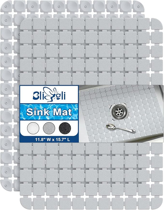 Bligli Sink Mat Protectors for Stainless Steel/Ceramic Sinks, 2 Pack 15.7x11.8 inches PVC, Durable and Fast Draining (Solid Grey)