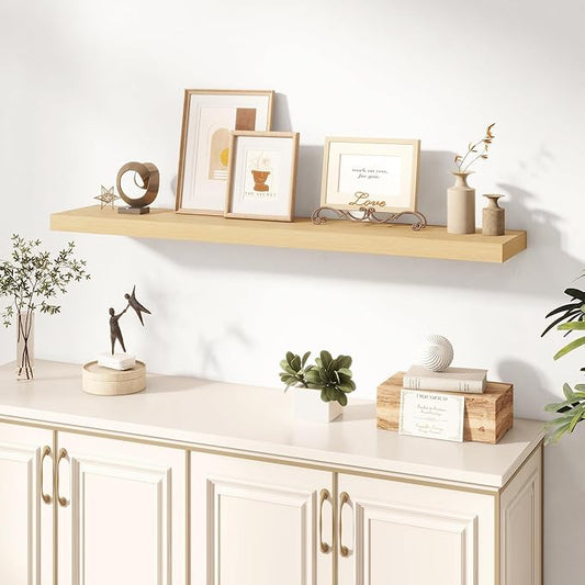 Dreamland 48 Inches Floating Shelves for Wall, 8" Deep Long Floating Shelves Set of 1, Large Display & Storage Shelf, Wall Shelf for Bathroom Bedroom Living Room Kitchen Office, Oak