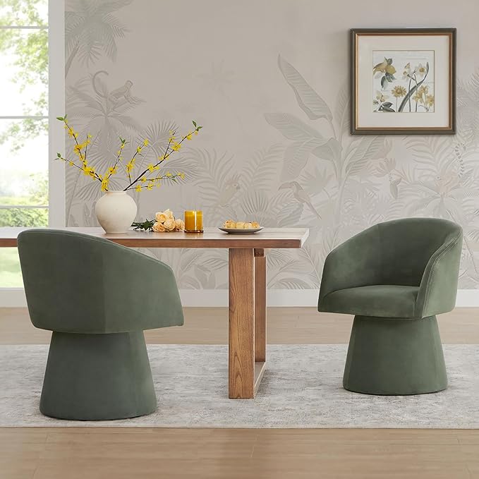KISLOT Swivel Dining Chairs Modern Accent Armchair Side Deskchair for Diningroom Vanity Bedroom Livingroom Reading Room,Green,4 Box