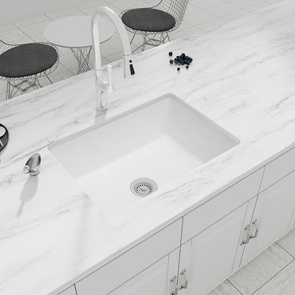 White Kitchen Sink, White Granite Composite Kitchen Sink, 27 Inch Undermount Quartz Stone Kitchen Sinks, 27" x 18" x 9" Single Bowl Kitchen Sinks With Accessories