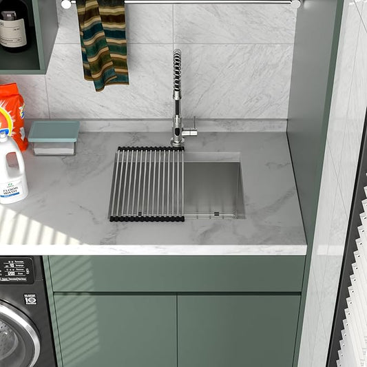 Logmey 21x18 Undermount Laundry Sink 21 Inch Laundry Room 12" Deep Sinks Handmade 16 Gauge Heavy Duty Stainless Steel Large Capacity Utility Washing Tub for Home & Commercial Use