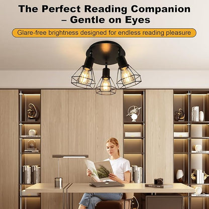 HiBay LED Track Lighting Fixtures, 3-Light Adjustable Directional Ceiling Light, Black Geometric Metal Cage Industrial Spotlight Indoor for Kitchen, Dining, Bedroom, E26 Base (Bulbs Not Included)